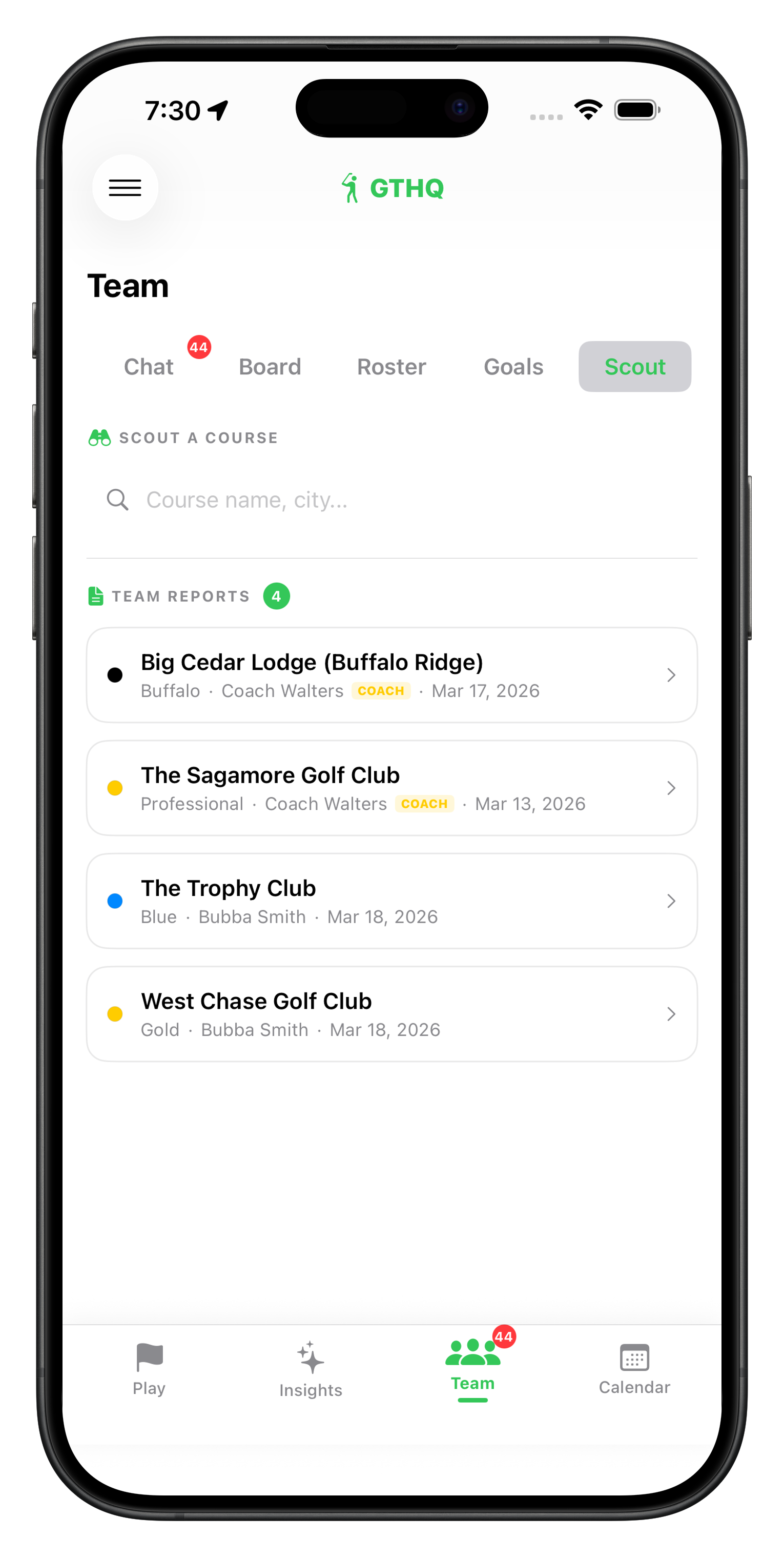 Scouting reports list